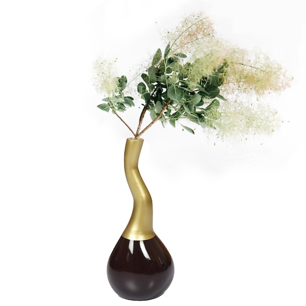 Uniquewise Decorative Modern Table Flower Vase Aluminium-Casted, Two Tone Brown and Gold 10 Inch QI004136 - main